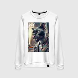 Свитшот хлопковый женский Cool dude panther from New York - ai art, цвет: белый