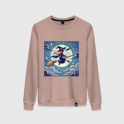 Женский свитшот Ведьма на метле в ночи