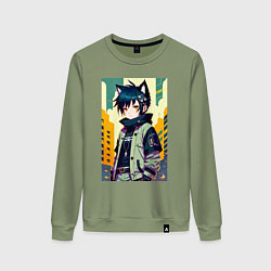 Женский свитшот Девочка котёнок - нейросеть