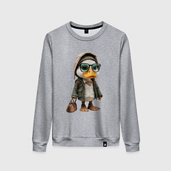 Свитшот хлопковый женский Утка с сумкой, цвет: меланж