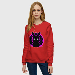 Свитшот хлопковый женский Зайка на черном фоне, цвет: красный — фото 2