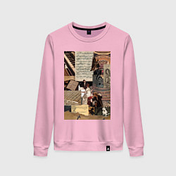 Свитшот хлопковый женский Музыка коллаж ноты, цвет: светло-розовый