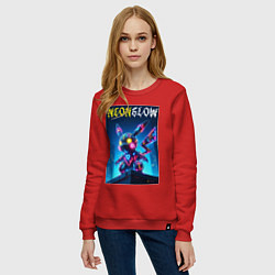 Свитшот хлопковый женский Neon glow - cyber Pikachu, цвет: красный — фото 2