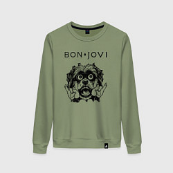Свитшот хлопковый женский Bon Jovi - rock dog, цвет: авокадо