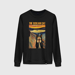 Свитшот хлопковый женский The scream cat art, цвет: черный