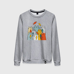 Свитшот хлопковый женский Коты и рыбы, цвет: меланж