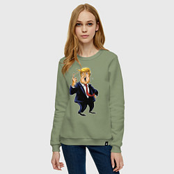 Свитшот хлопковый женский Злой Трамп, цвет: авокадо — фото 2