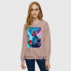 Свитшот хлопковый женский Cyber cool dude Dino - ai art fantasy, цвет: пыльно-розовый — фото 2