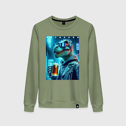 Женский свитшот Крутой чувак Дино с кружкой пива - нейроарт