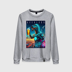 Женский свитшот Дино с кружкой пива в Мегаполисе - нейроарт