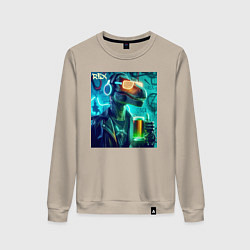 Женский свитшот Крутой Дино в неоновых очках - нейроарт