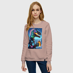 Свитшот хлопковый женский Крутой неоновый пивозавр в мегаполисе - киберпанк, цвет: пыльно-розовый — фото 2