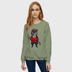 Свитшот хлопковый женский Крестный котец мафия, цвет: авокадо — фото 2