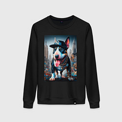 Женский свитшот Funny bull terrier in New York - ai art
