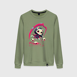 Свитшот хлопковый женский Котик с косой, цвет: авокадо