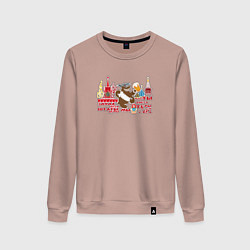 Свитшот хлопковый женский Медведь в шапке - запад лохи, штаты дуры, цвет: пыльно-розовый