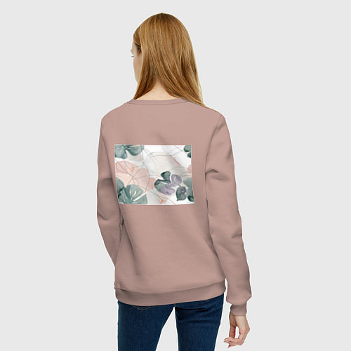 Женский свитшот Акварельные листья светлые / Пыльно-розовый – фото 4