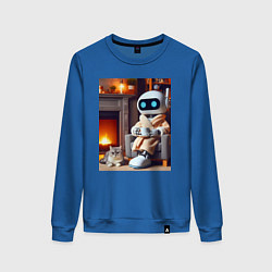 Женский свитшот Робот у камина с котом и чашкой кофе - нейроарт