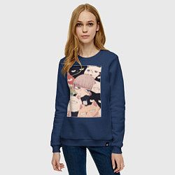Свитшот хлопковый женский Девушка с котиками, цвет: тёмно-синий — фото 2