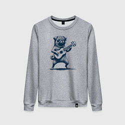 Свитшот хлопковый женский Мопс с гитарой укулеле, цвет: меланж