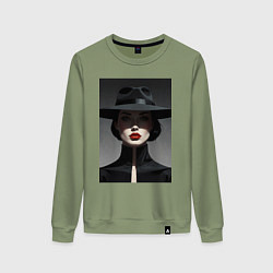 Свитшот хлопковый женский Нуар алые губы, цвет: авокадо