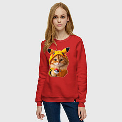 Свитшот хлопковый женский Рыжий котёнок покемон - нейроарт, цвет: красный — фото 2