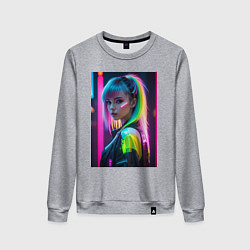 Женский свитшот Киберпанк девушка с зеленым хвостом