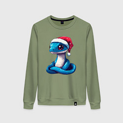 Женский свитшот Новогодняя голубая змейка