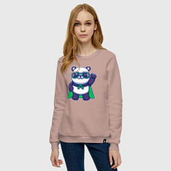 Свитшот хлопковый женский Панда в плаще, цвет: пыльно-розовый — фото 2