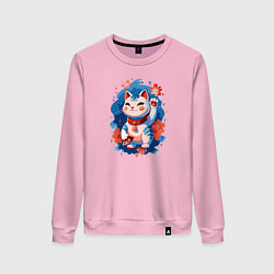 Женский свитшот Манеки Неко, белая кошка удачи с цветами