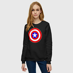 Свитшот хлопковый женский Captain America logo, цвет: черный — фото 2