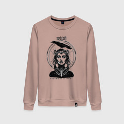 Свитшот хлопковый женский Ведьма не стареет с вороном, цвет: пыльно-розовый