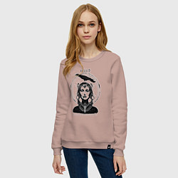 Свитшот хлопковый женский Ведьма не стареет с вороном, цвет: пыльно-розовый — фото 2