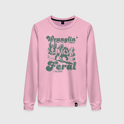 Женский свитшот Управляю дикими детьми - енот на динозавре