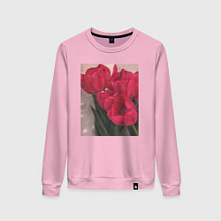 Свитшот хлопковый женский Тюльпаны красные, цвет: светло-розовый