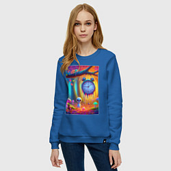 Свитшот хлопковый женский Психоделический осенний фрагмент с будильником, цвет: синий — фото 2