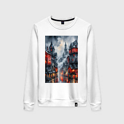 Свитшот хлопковый женский Туманные улицы Лондона, цвет: белый