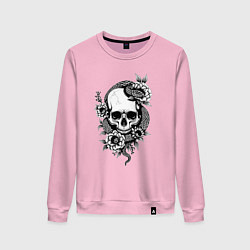Женский свитшот Змея на черепе с цветами