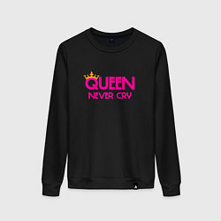 Свитшот хлопковый женский Мем queen never cry, цвет: черный