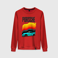 Свитшот хлопковый женский Автомобиль Porsche на фоне флага Германии, цвет: красный