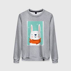 Свитшот хлопковый женский Снежный заяц с шарфом, цвет: меланж