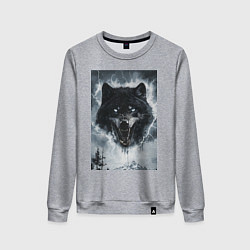 Свитшот хлопковый женский Волк с оскаленной пастью, цвет: меланж