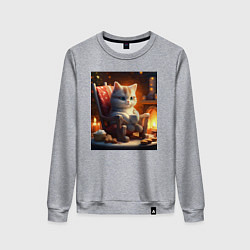 Женский свитшот Уютный кот у камина с чашкой какао