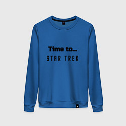 Свитшот хлопковый женский Time to star trek, цвет: синий