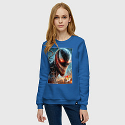 Свитшот хлопковый женский Ужасный Веном - неоновое свечение, цвет: синий — фото 2