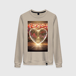 Женский свитшот Кристальное сердце на фоне роз
