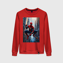 Свитшот хлопковый женский Spider Man на страже справедливости, цвет: красный