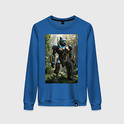 Свитшот хлопковый женский Кибер-пантера вышла на охоту, цвет: синий