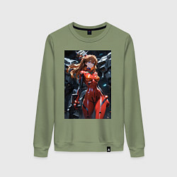 Свитшот хлопковый женский Аска Лэнгли Евангелион, цвет: авокадо