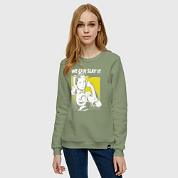 Свитшот хлопковый женский Buffy we can slay it, цвет: авокадо — фото 2